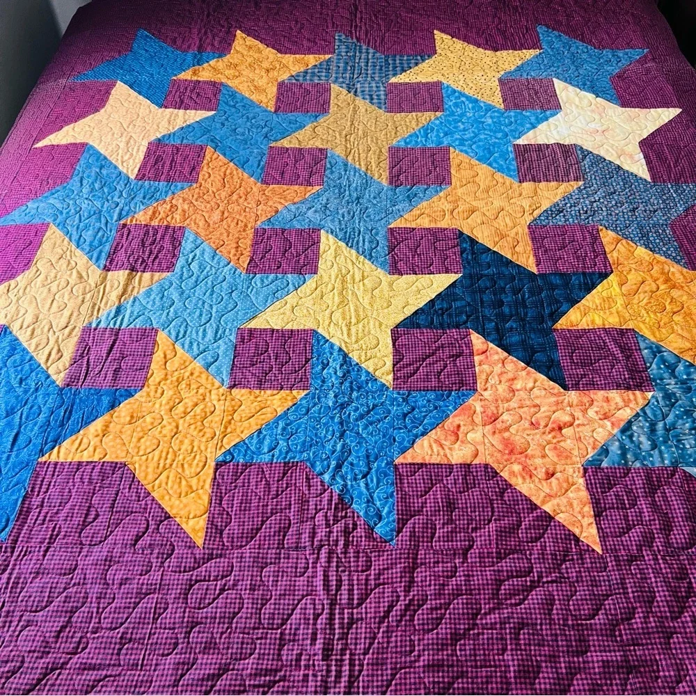 Handmade Patchwork Star Quilt – 70” x 70” – NEW